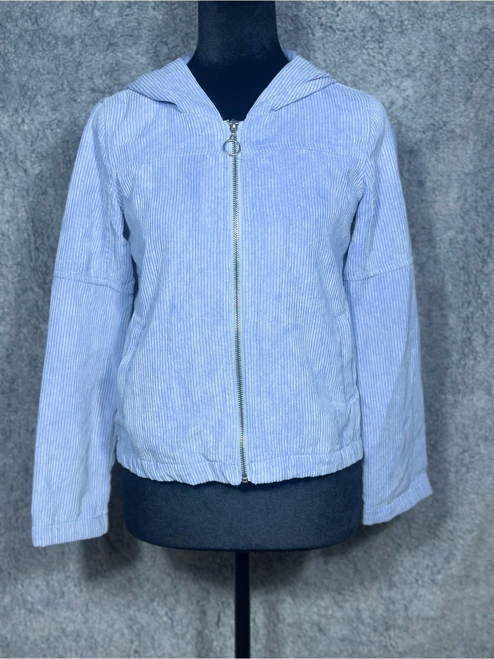 RSQ Collective Light Blue Corduroy Hooded Zip Jacket – Size XL